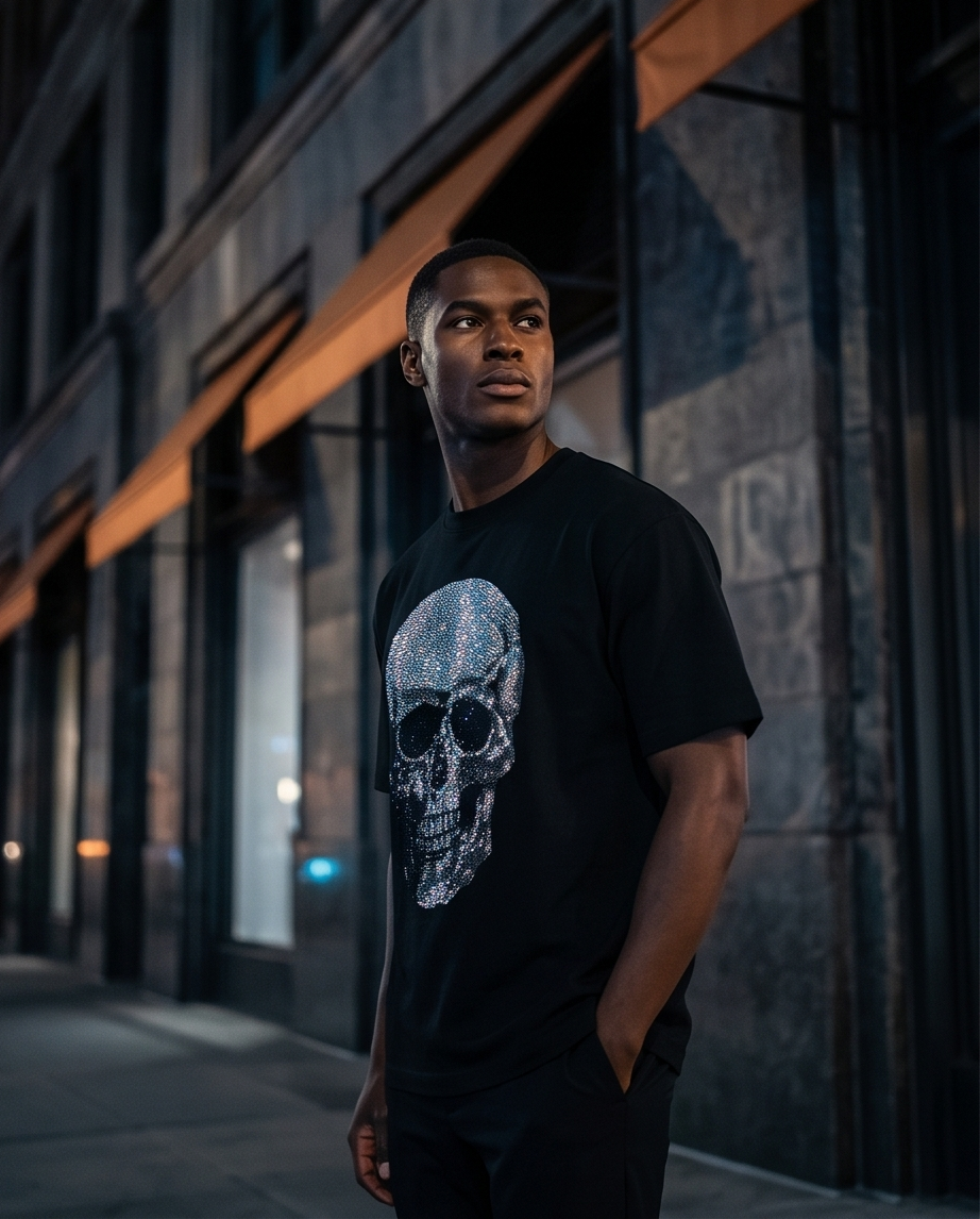 Genesis N.Y.C. Men's Skull Limited Rhinestone T-Shirt