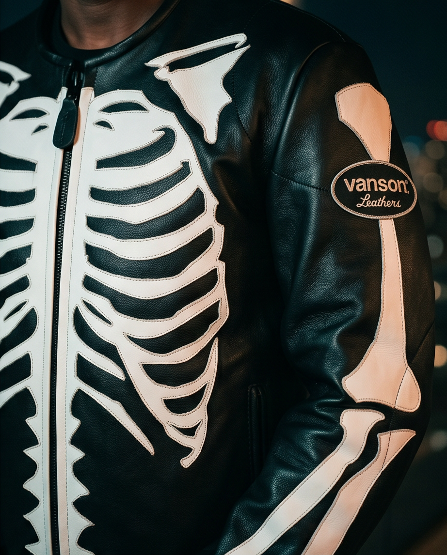 Vanson Leathers Limited Bone Skeleton Men's Jacket