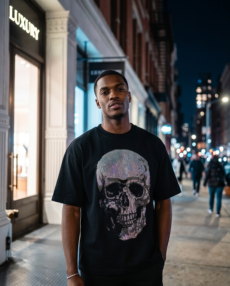 Genesis N.Y.C. Men's Skull Limited Rhinestone T-Shirt