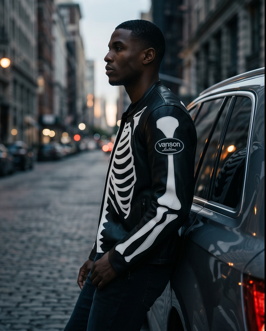 Vanson Leathers Limited Bone Skeleton Men's Jacket