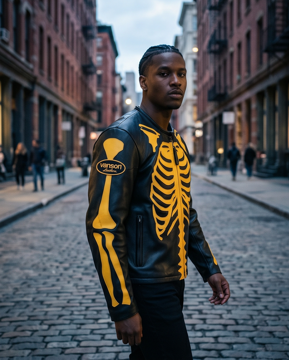 Vanson Leathers Limited Bone Skeleton Men's Jacket