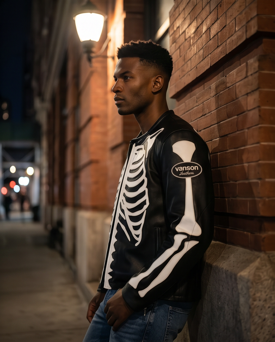 Vanson Leathers Limited Bone Skeleton Men's Jacket