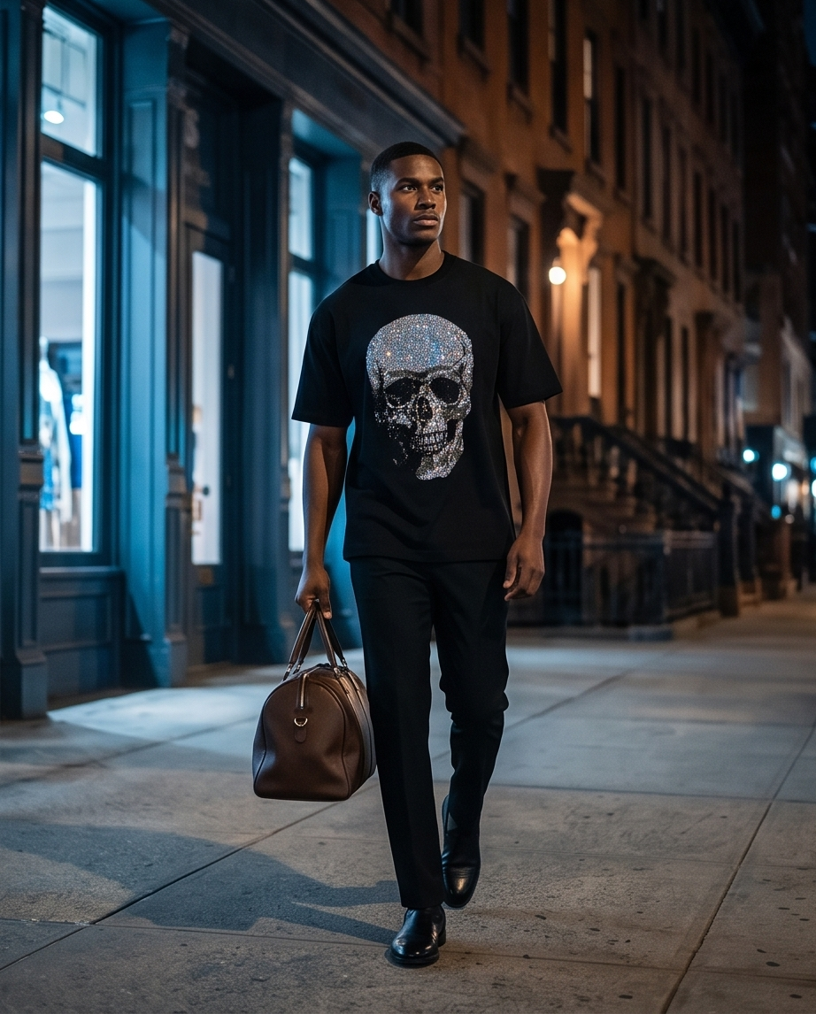 Genesis N.Y.C. Men's Skull Limited Rhinestone T-Shirt